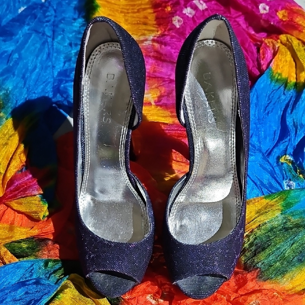 Bakers Purple Metallic Heels Elegant Peep Toe